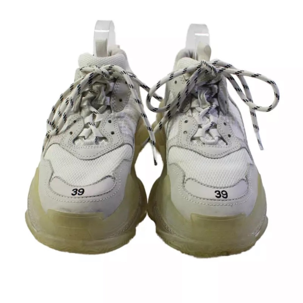 Balenciaga Womens Lace Up Chunky Triple S Trainers Sneakers White Size 39